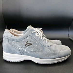 Nero Giardini Light Blue Suede Sequined Sneakers with White Accents Size 37